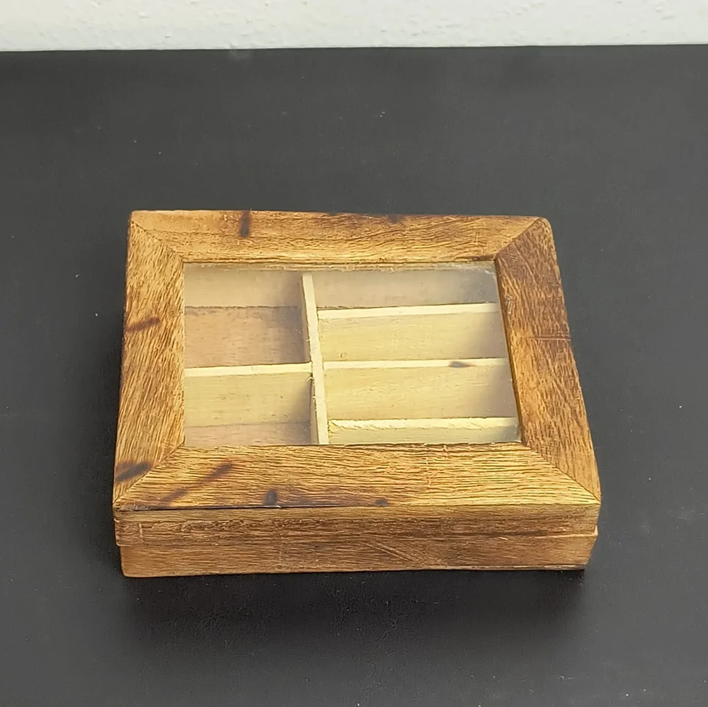 Wood Jewelry Box Storage W/Glass Tan